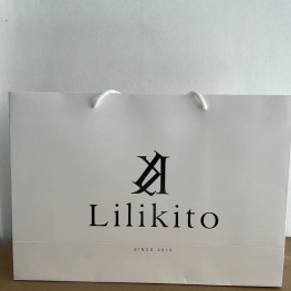 Custom logo fancy design plain black kraft paper bag with ribbon handle
